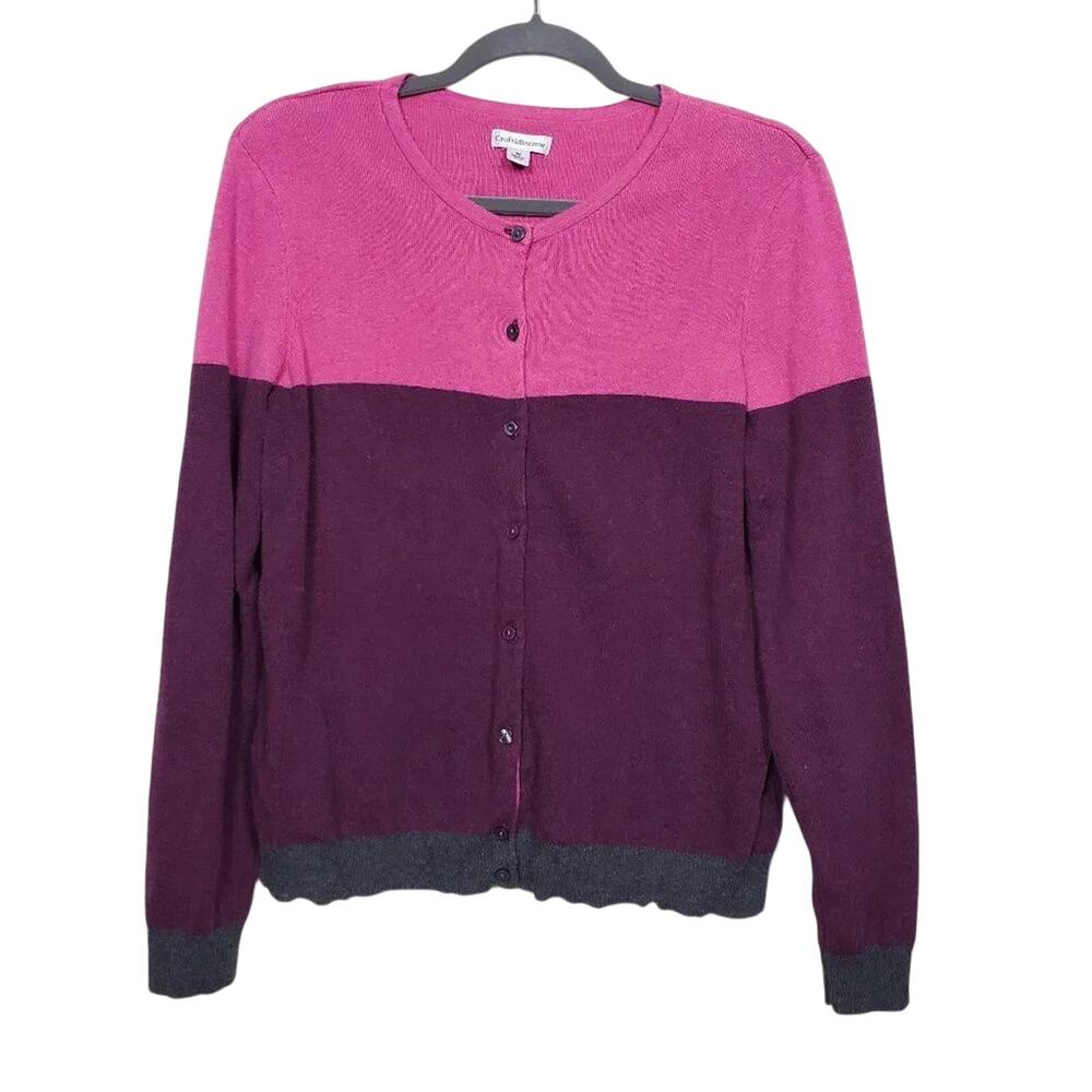 Croft & Barrow Cardigan Sweater Color Block Pink Burgundy Gray Womens Size M